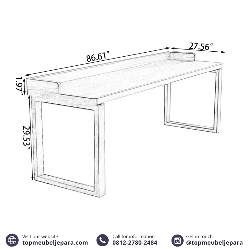 Meja Kerja Jati Solid Persegi Panjang - Image 9