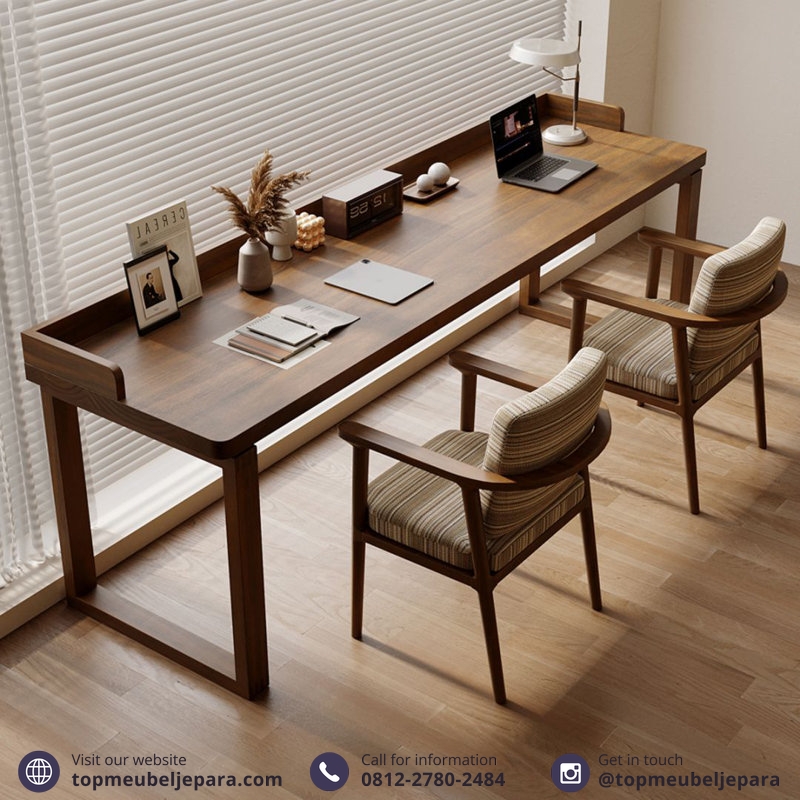 Meja Kerja Jati Solid Persegi Panjang
