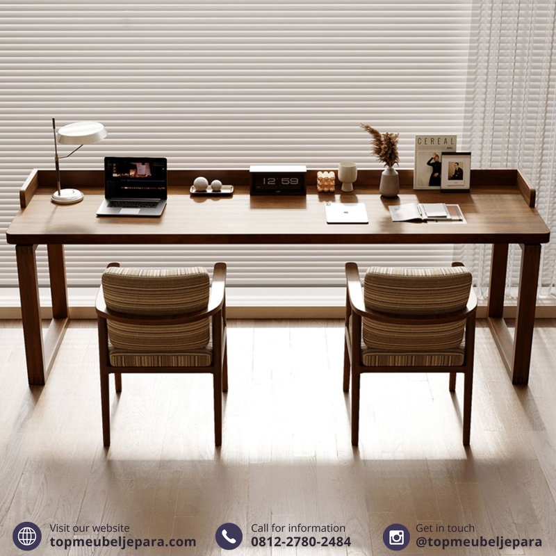Meja Kerja Jati Solid Persegi Panjang - Image 2