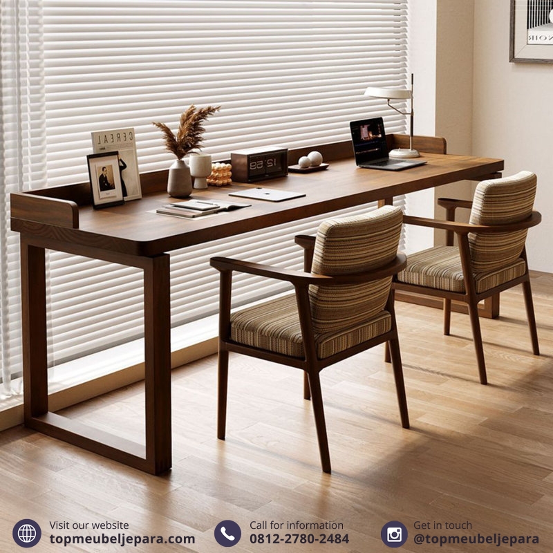 Meja Kerja Jati Solid Persegi Panjang - Image 3