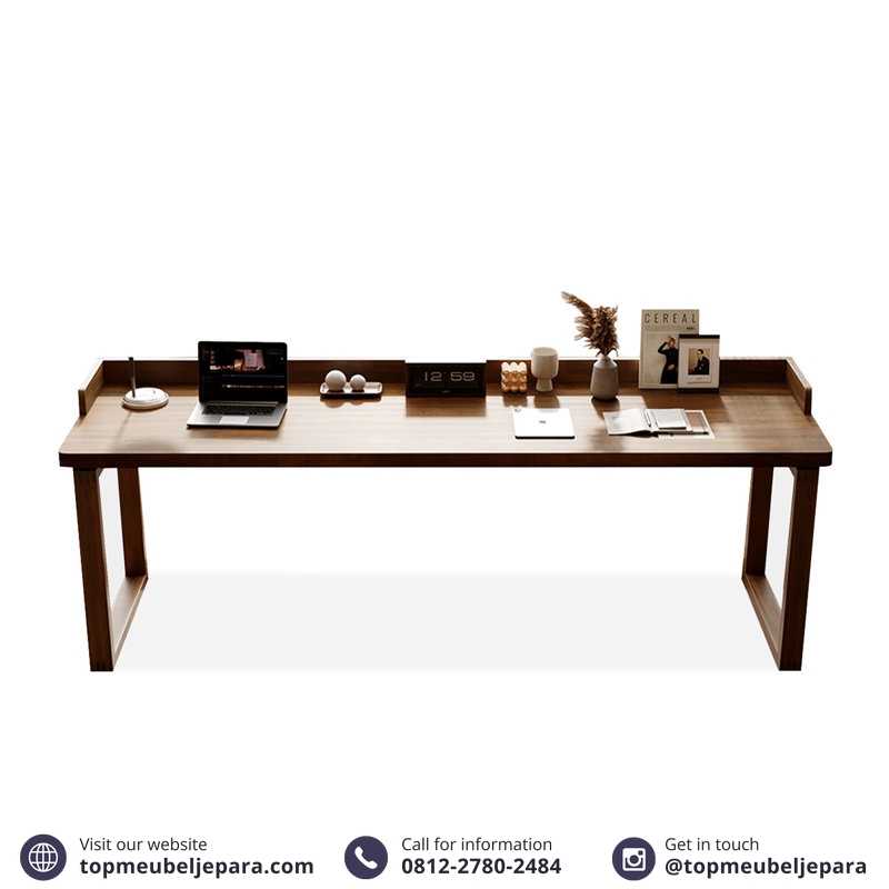 Meja Kerja Jati Solid Persegi Panjang - Image 4