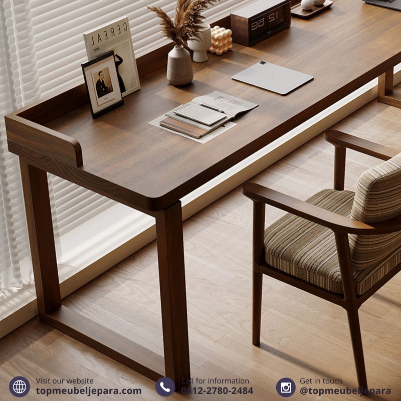 Meja Kerja Jati Solid Persegi Panjang - Image 6
