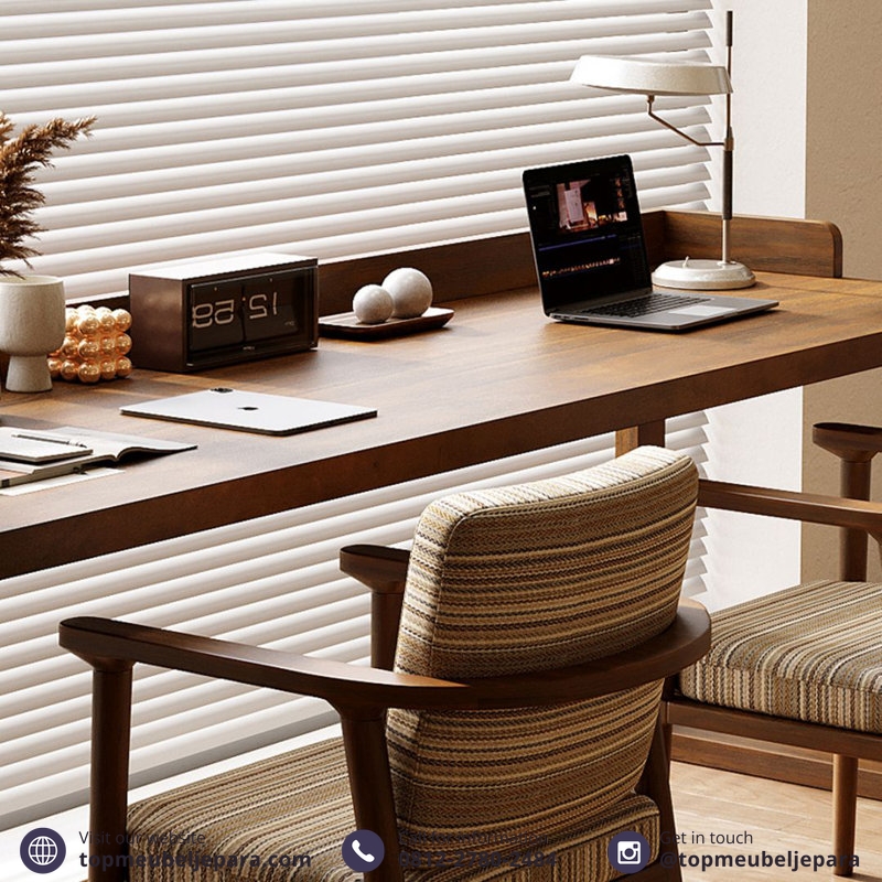 Meja Kerja Jati Solid Persegi Panjang - Image 7